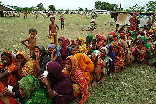 洪水,女人,等待,纸,孟加拉,七月,2004年