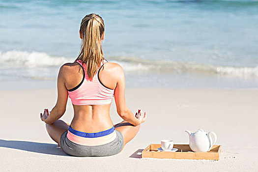 健身,女人,瑜珈,旁侧,海洋,海滩