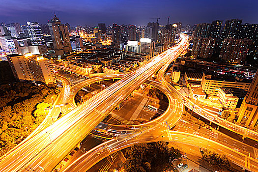 现代,城市交通,天际线,夜晚,上海