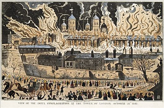 大火,伦敦塔,十月,19世纪,艺术家,未知