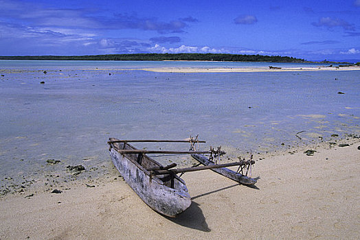 瓦努阿图,岛屿,白沙滩,泻湖,舷外支架,独木舟
