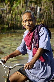 高棉人,男人,自行车,靠近,柬埔寨