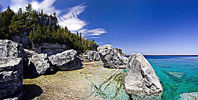 全景,布鲁斯半岛国家公园,海岸线,休伦湖,安大略省,加拿大