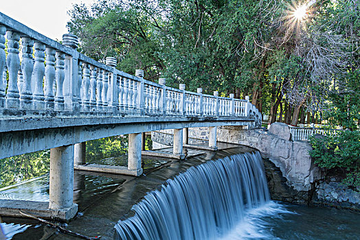 公园池塘树林石桥