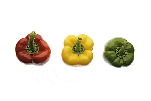 红辣椒,红色,黄色,绿色,俯视,食物,蔬菜,椒,茄属植物,胡椒,三个,茎,并排,概念,不同,新鲜,脆,富含维生素,维生素,静物