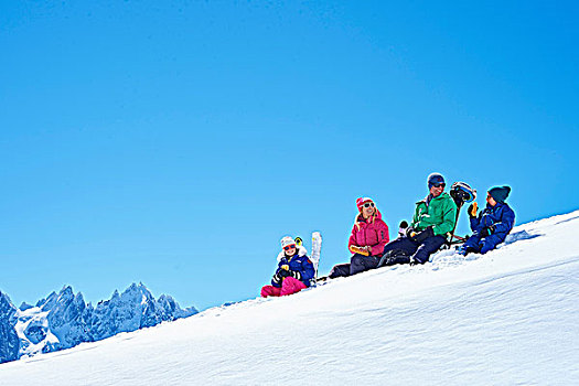 家庭,休息,雪,夏蒙尼,法国