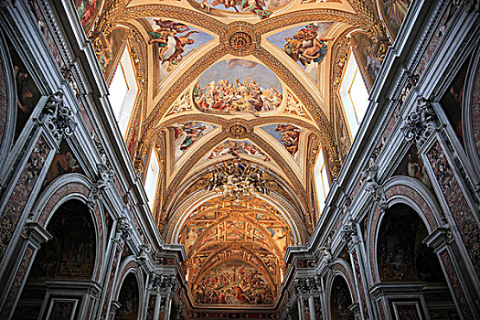 天花板,教堂,马提尼奥,寺院,地区,高处,那不勒斯,坎帕尼亚区,意大利,欧洲