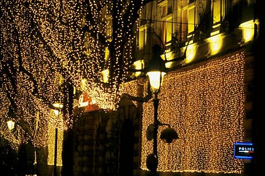 法国,巴黎,街道,圣诞时节,夜晚