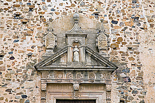 山形墙,上方,入口,寺院,圣徒,卡塞雷斯,西班牙,2007年