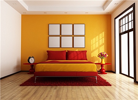 现代,红色,橙色,卧室