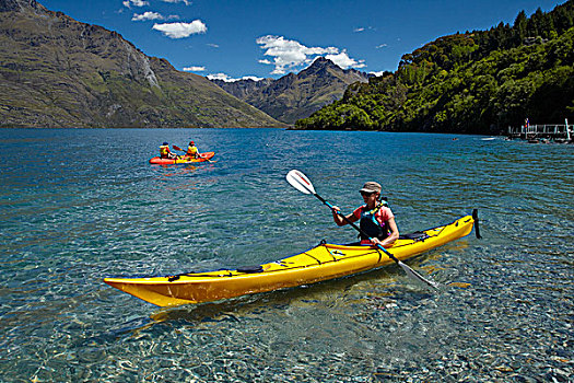 皮划艇,阳光,湾,瓦卡蒂普湖,皇后镇,奥塔哥,南岛,新西兰