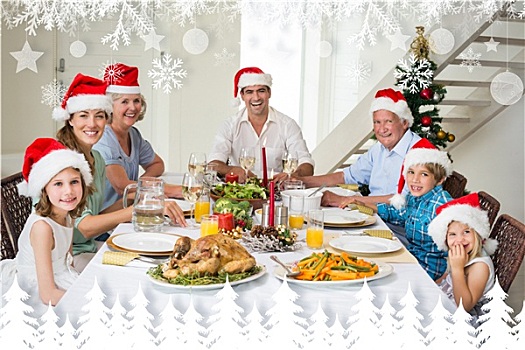 合成效果,图像,幸福之家,圣诞帽,圣诞餐