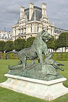 虎,惊人,鳄鱼,雕塑,尼古拉斯,卢浮宫,背景,巴黎,法国,欧洲