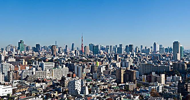 蓝天,全景,俯视,市区,东京