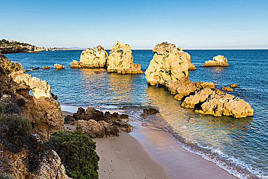 岩石构造,日落,阿尔布斐拉,阿尔加维,葡萄牙