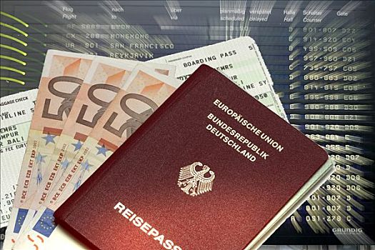 护照,登机证,钞票