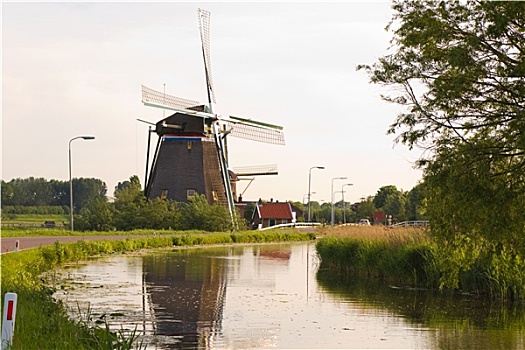 荷兰,风车,反射