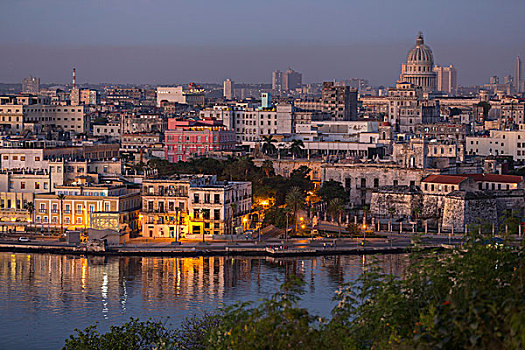 风景,上方,港口,入口,市中心,哈瓦那,古巴