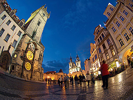 老城广场,夜晚,布拉格,捷克共和国,波希米亚,东欧
