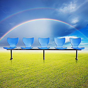 椅子,上方,草,彩虹,背景