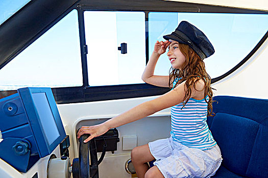 儿童,女孩,装扮,船长,水手,帽,船,室内,拿着,轮子