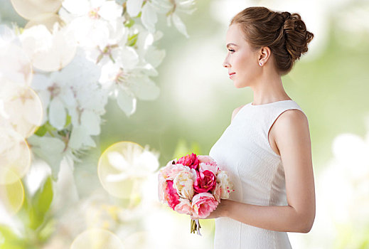 新娘,女人,白色长裙,花,束