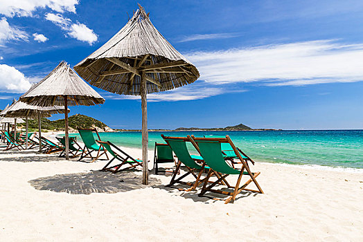 沙滩椅,伞,海滩,校园,萨丁尼亚,意大利,欧洲