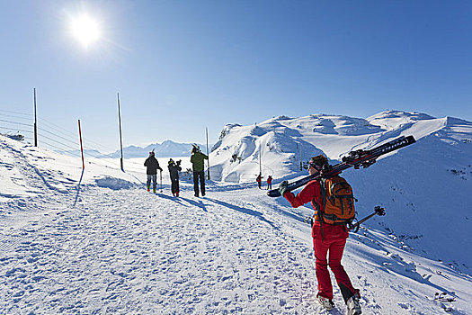 滑雪者,走,上坡,贝希特斯加登阿尔卑斯山,奥地利