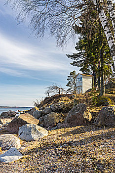 小,木质,灯塔,岩石海岸,船长,音乐放大器,乡村,爱沙尼亚