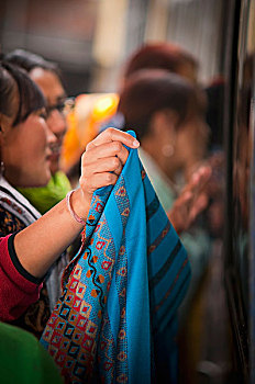 女人,试穿,彩色,纱丽服,大吉岭,西孟加拉,印度