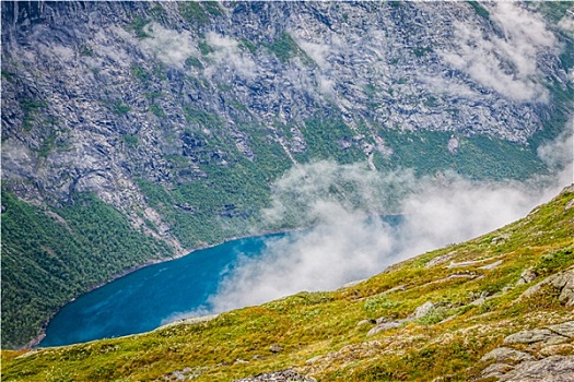 漂亮,挪威,风景,山,道路