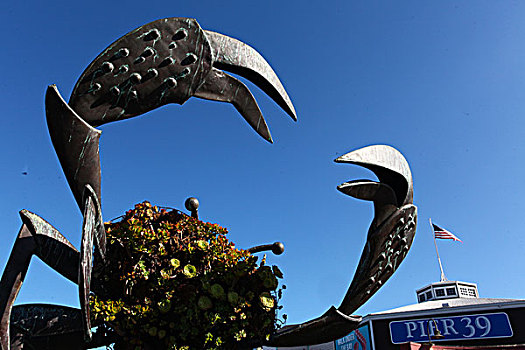 螃蟹,雕塑,渔人码头,哥拉德利广场,蓝天,北美洲,美国,加利福尼亚州,旧金山,风景,全景,文化,景点,旅游