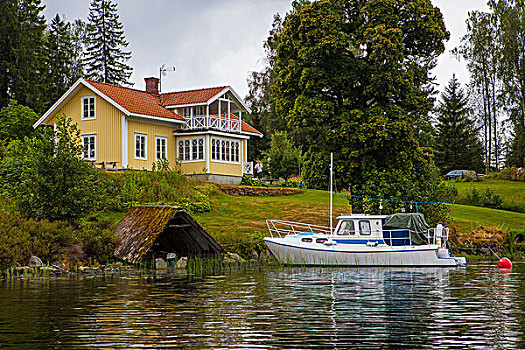 别墅,船,湖,瑞典