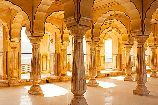 列柱,画廊,琥珀堡,斋浦尔,拉贾斯坦邦,印度
