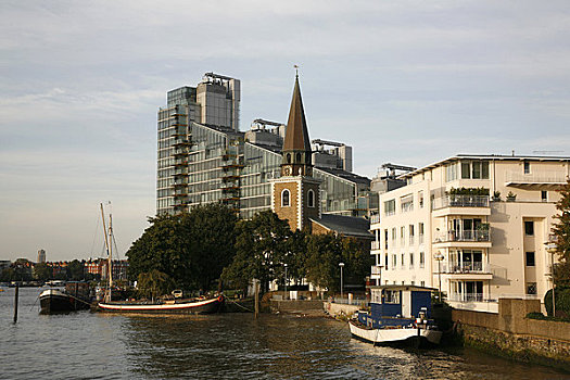 建筑,水岸,泰晤士河,教堂,伦敦,英格兰