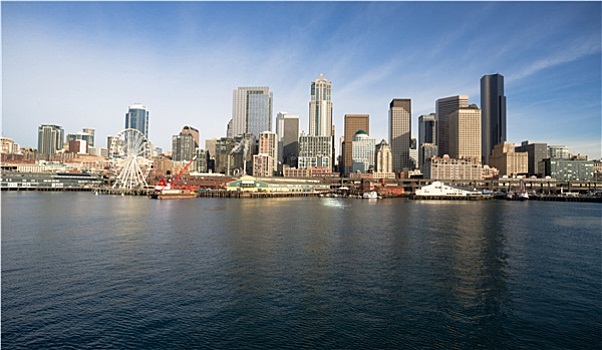 水岸,码头,建筑,摩天轮,船,西雅图,湾