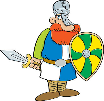 卡通,插画,中世纪,骑士,拿着,盾,剑