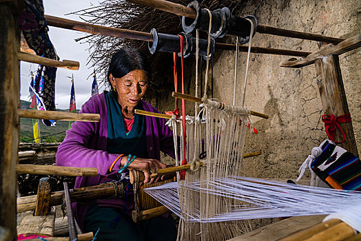 女人,编织,材质,织布机,户外,地区,尼泊尔,亚洲