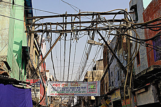 危险,电线,德里,印度