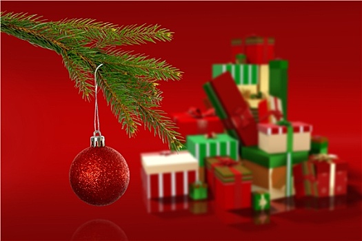 合成效果,图像,红色,圣诞饰物,悬挂,枝条