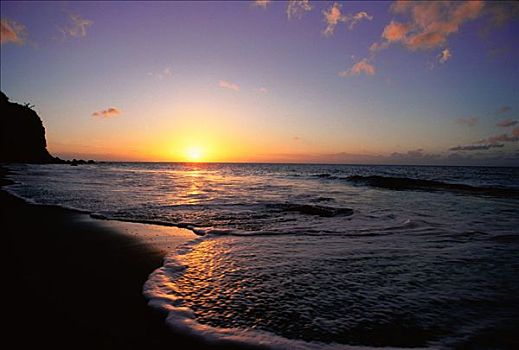 日落,海滩,蒙特塞拉特岛,背风群岛