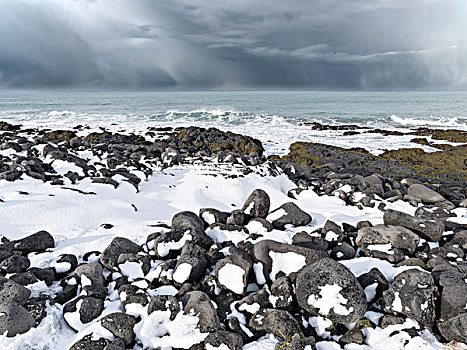 风暴,海岸,斯奈山半岛,冬天,欧洲,冰岛,大幅,尺寸