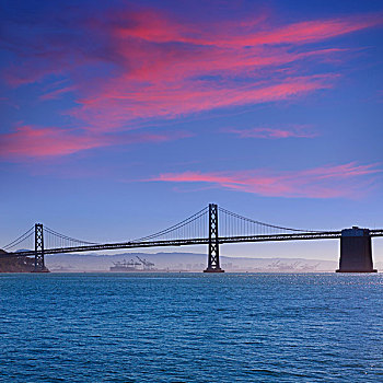 旧金山湾,桥,码头,日落,加利福尼亚