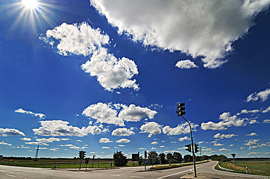 蓝色,天空,毛茸茸,云,交通,靠近,慕尼黑,巴伐利亚,德国,欧洲