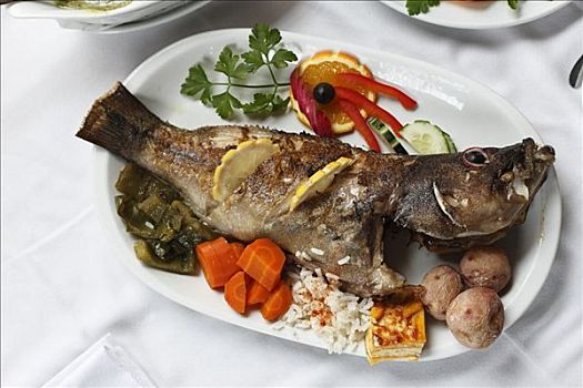 鳕鱼,蔬菜,餐馆,帕尔玛,加纳利群岛,西班牙,欧洲