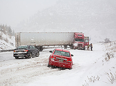 卡车,巷道,州际,暴风雪,落基山脉,科罗拉多,美国,北美