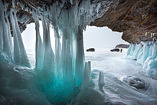 冰,钟乳石,洞穴,岸边,贝加尔湖,伊尔库茨克,区域,西伯利亚,俄罗斯