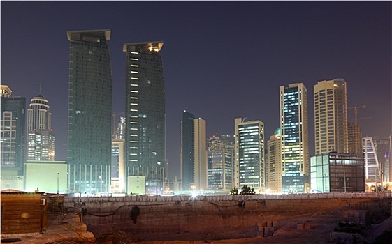 工地,多哈,市区,夜晚,卡塔尔