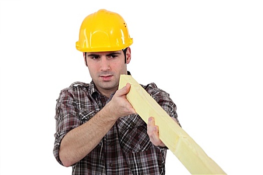 建筑工人,检查,块,木头