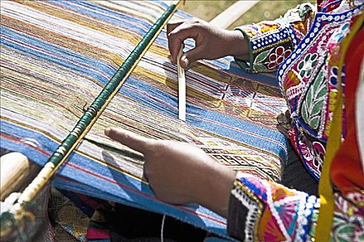 女人,编织,织布机,秘鲁